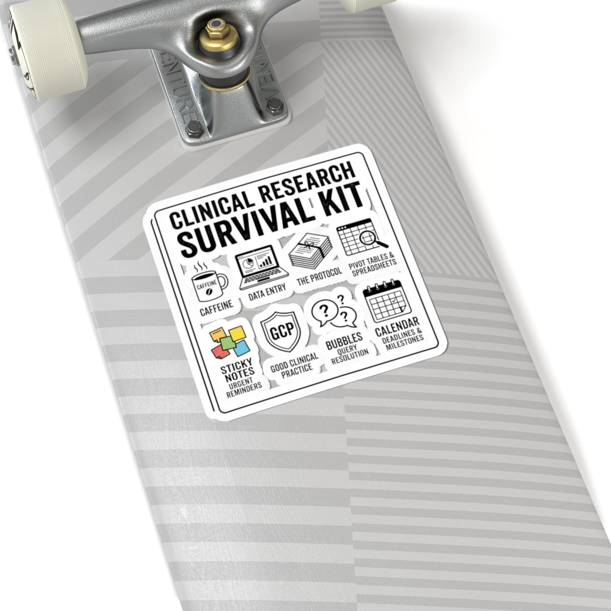 Clinical Research Survival Kit Sticker — Kiss-Cut Laptop Decal for Scientists & Trial Staff