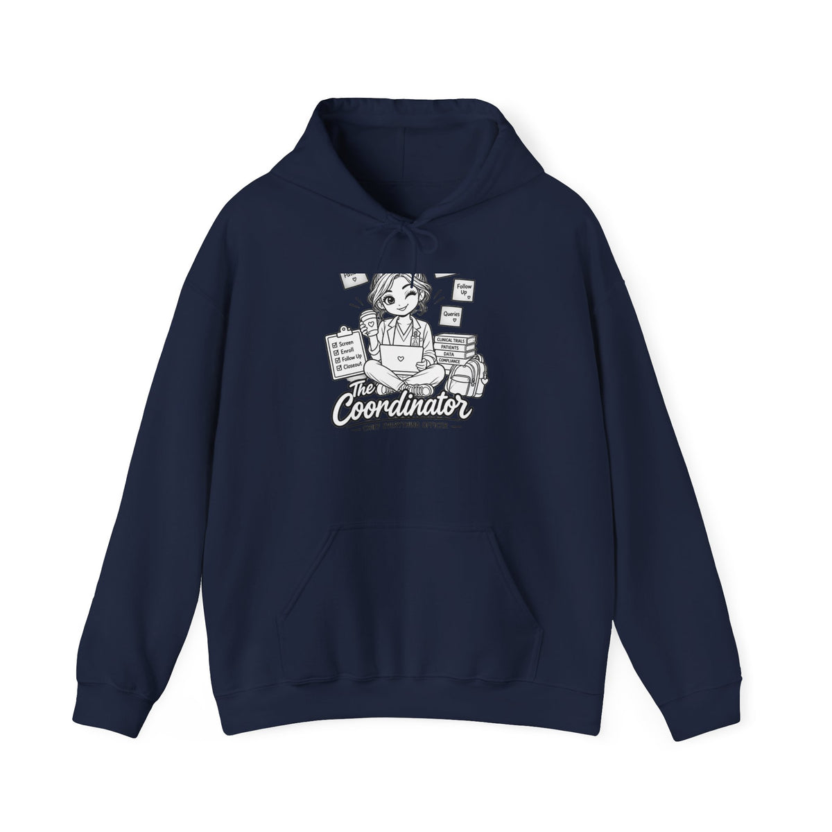 Coordinator Hoodie — Cute Office Organizer Illustration Hooded Sweatshirt