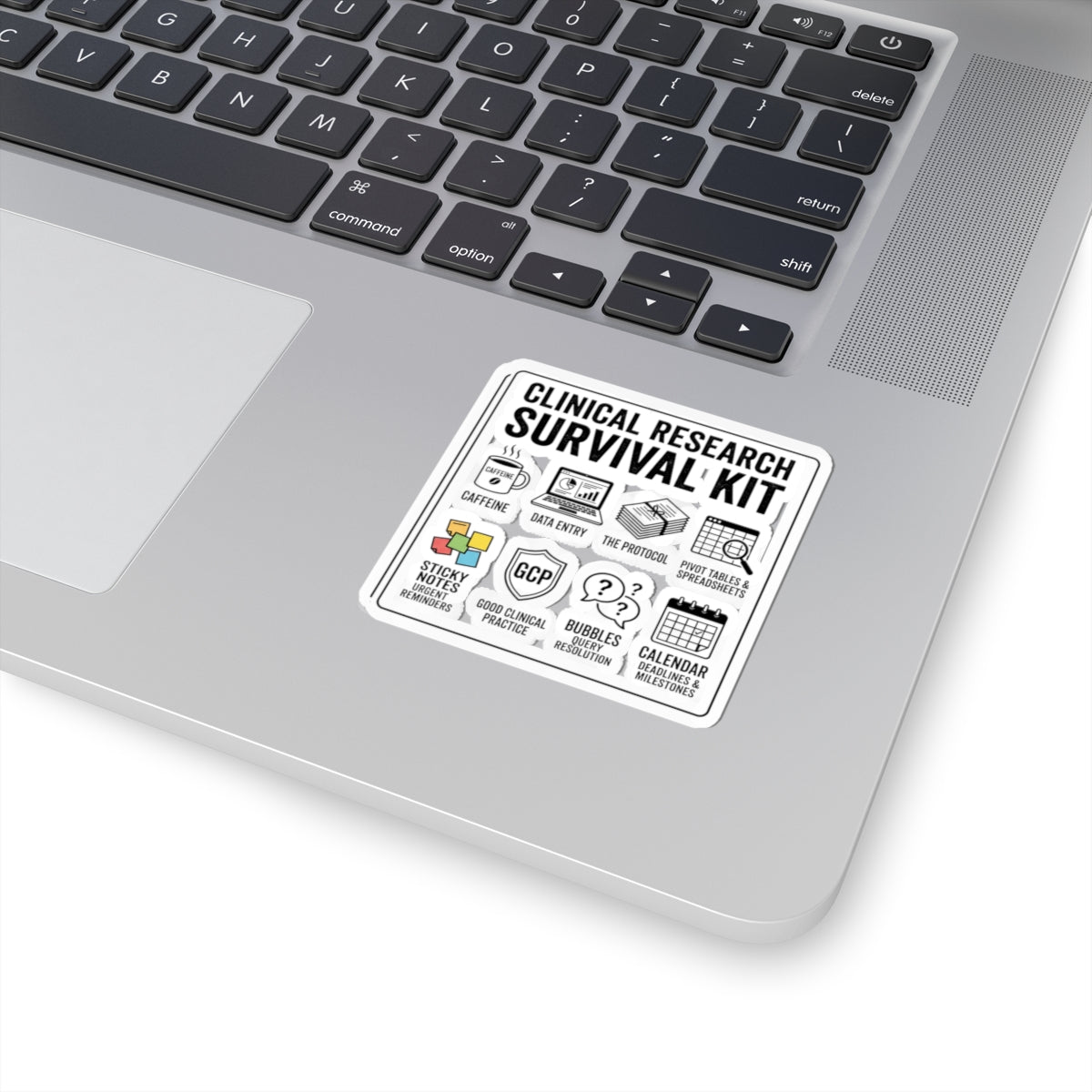 Clinical Research Survival Kit Sticker — Kiss-Cut Laptop Decal for Scientists & Trial Staff