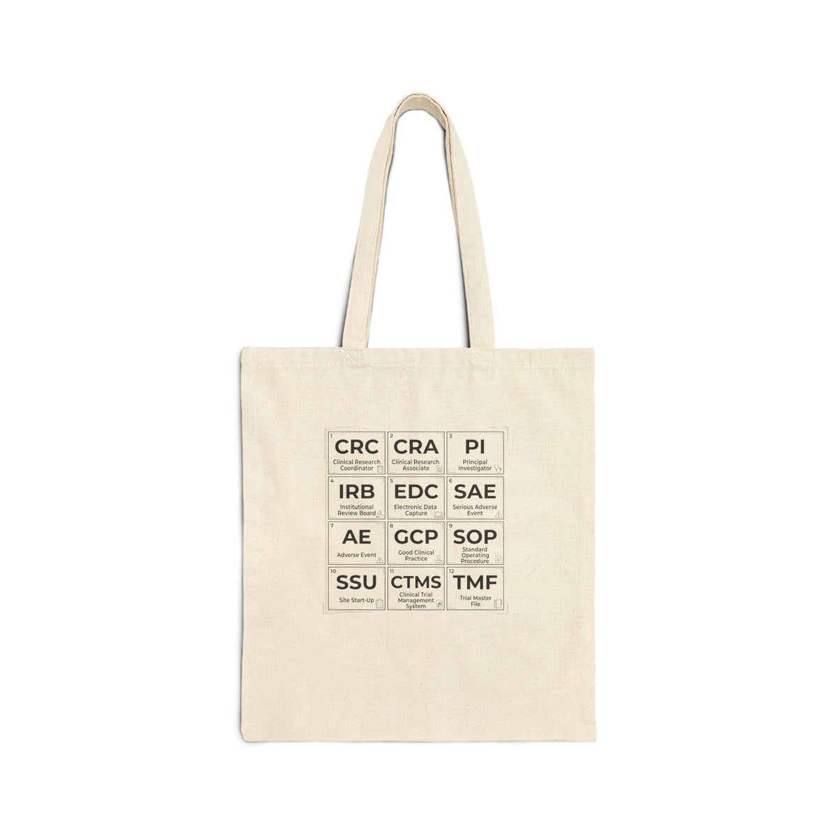Researcher Acronym Tote Bag - Canvas Grid of Lab & Office Abbreviations