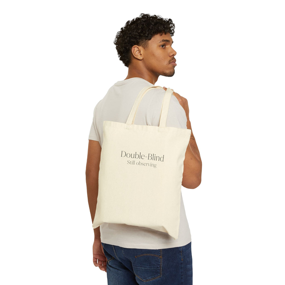 Canvas Tote — “Double-Blind Still Observing” Minimalist Research Tote