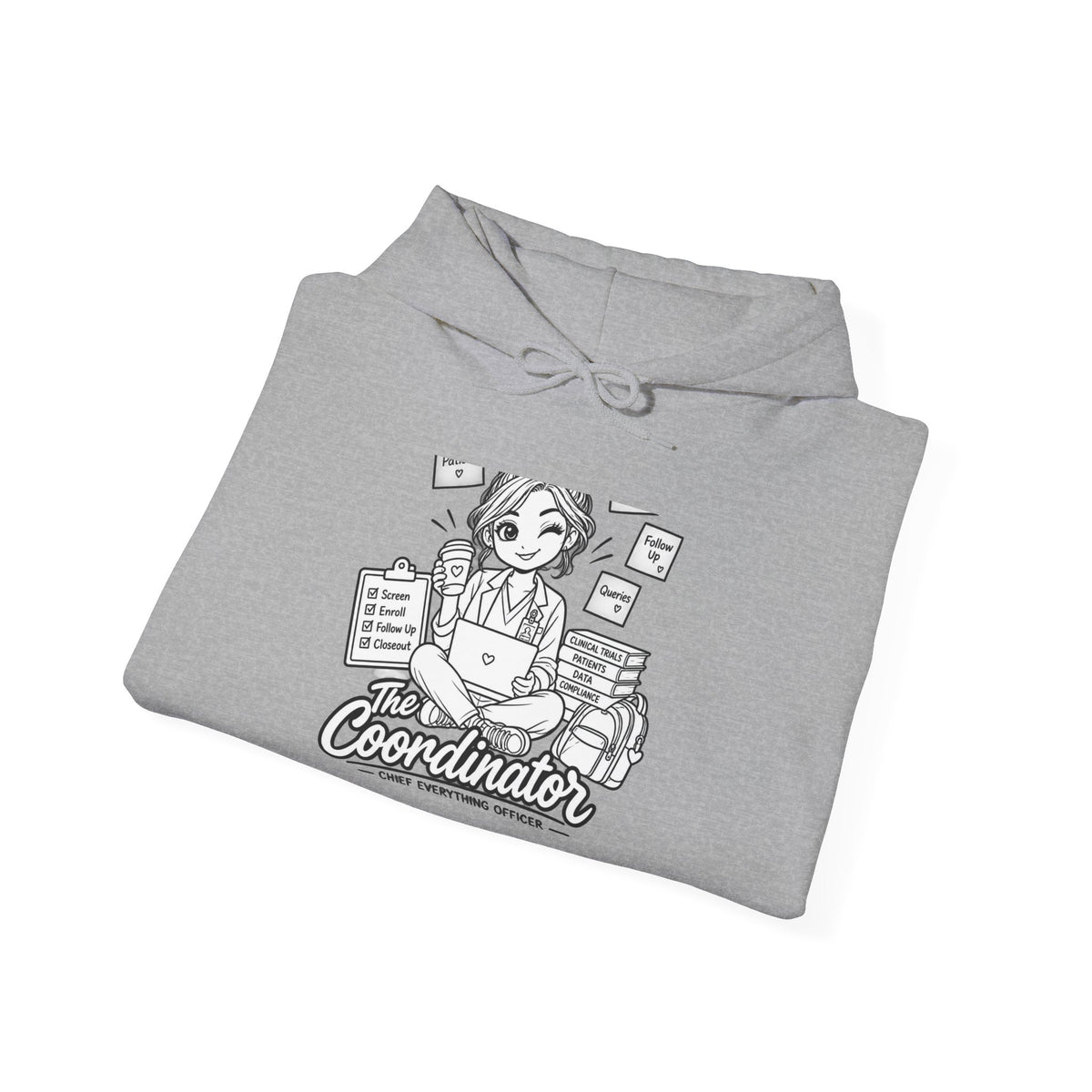 Coordinator Hoodie — Cute Office Organizer Illustration Hooded Sweatshirt