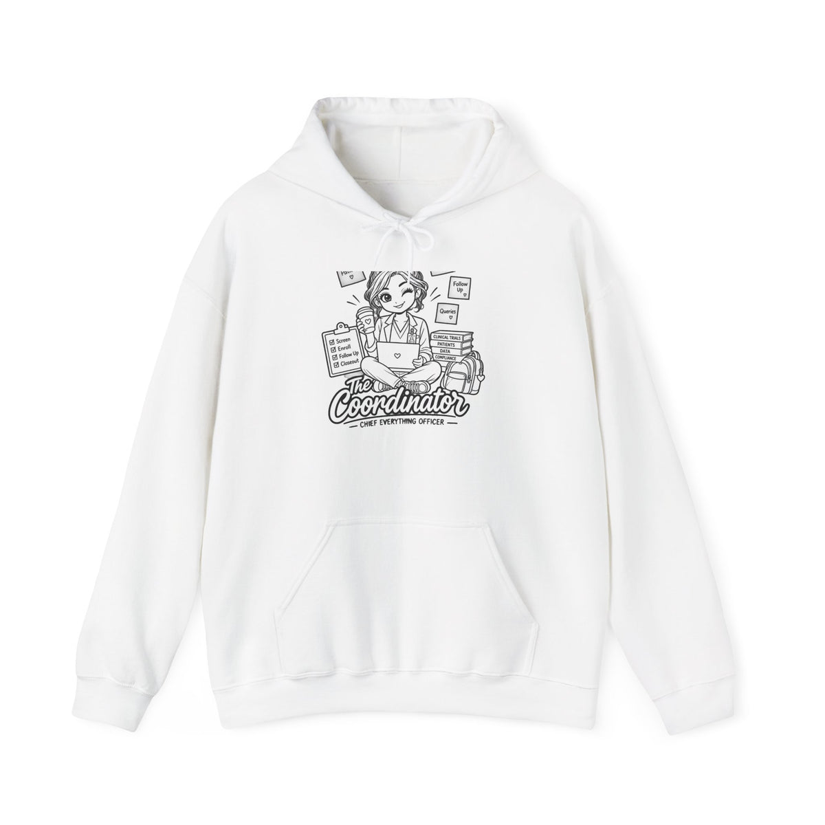Coordinator Hoodie — Cute Office Organizer Illustration Hooded Sweatshirt