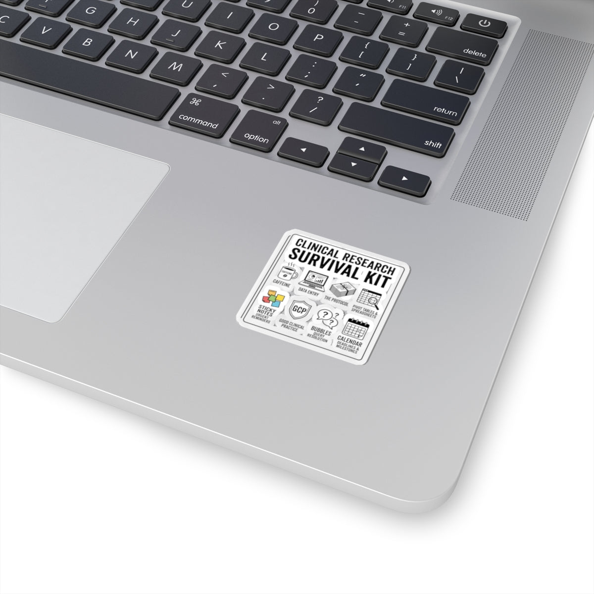 Clinical Research Survival Kit Sticker — Kiss-Cut Laptop Decal for Scientists & Trial Staff