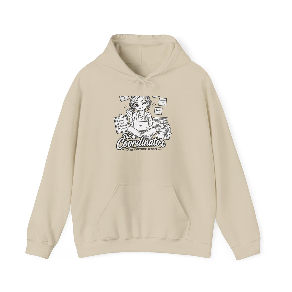 Coordinator Hoodie — Cute Office Organizer Illustration Hooded Sweatshirt