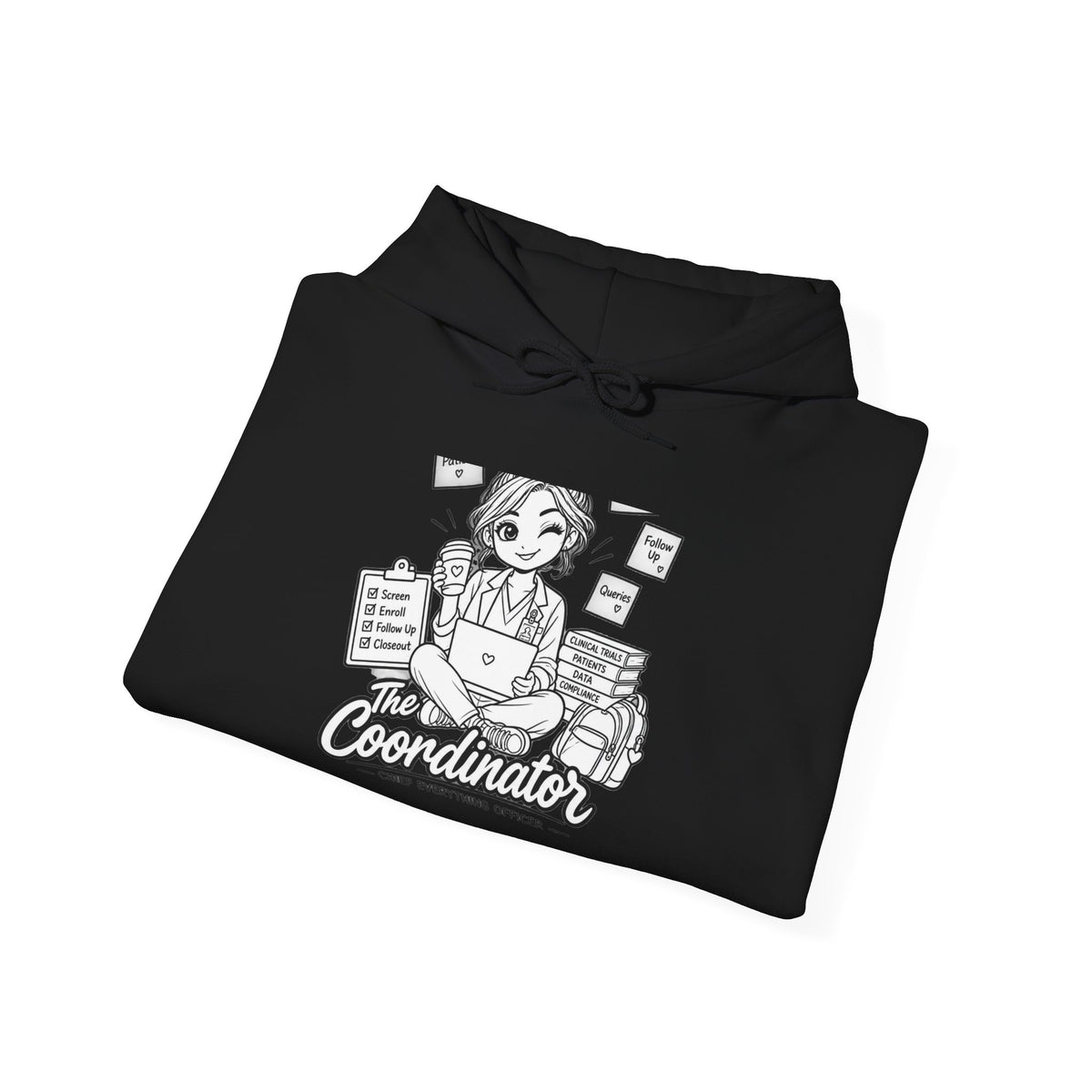 Coordinator Hoodie — Cute Office Organizer Illustration Hooded Sweatshirt