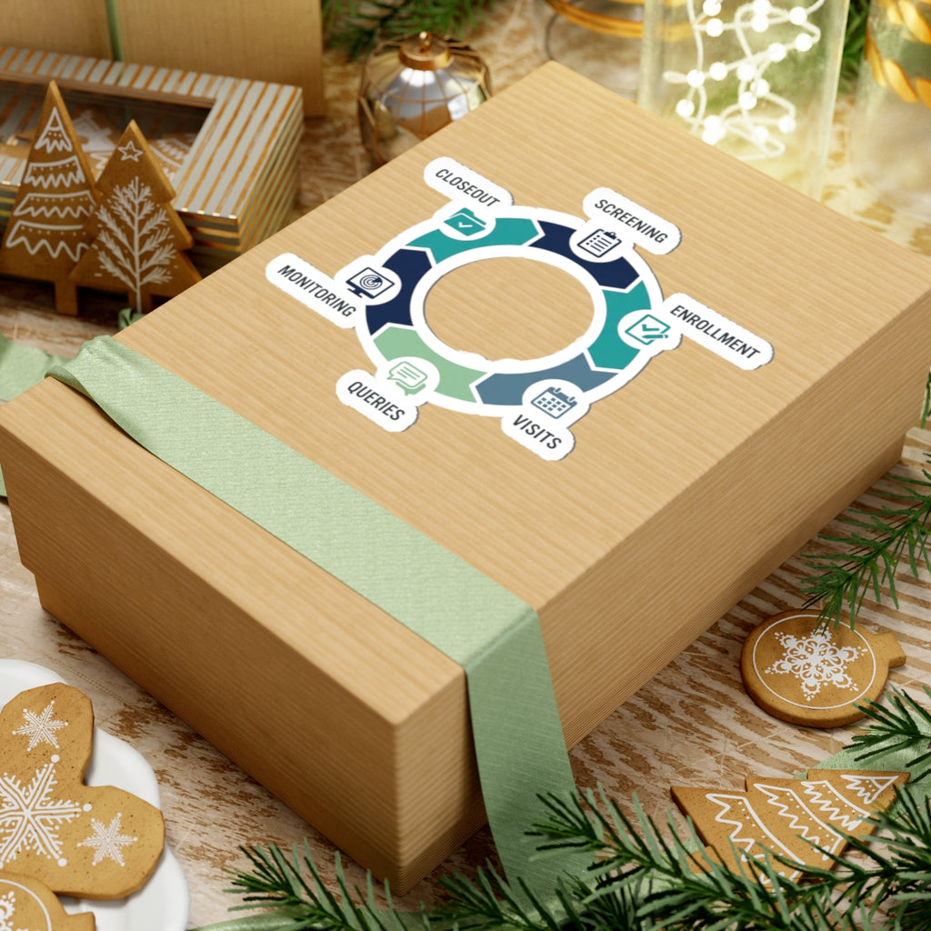 Clinical Trial Workflow Kiss-Cut Sticker — Screening Enrollment Visits Monitoring Queries Closeout