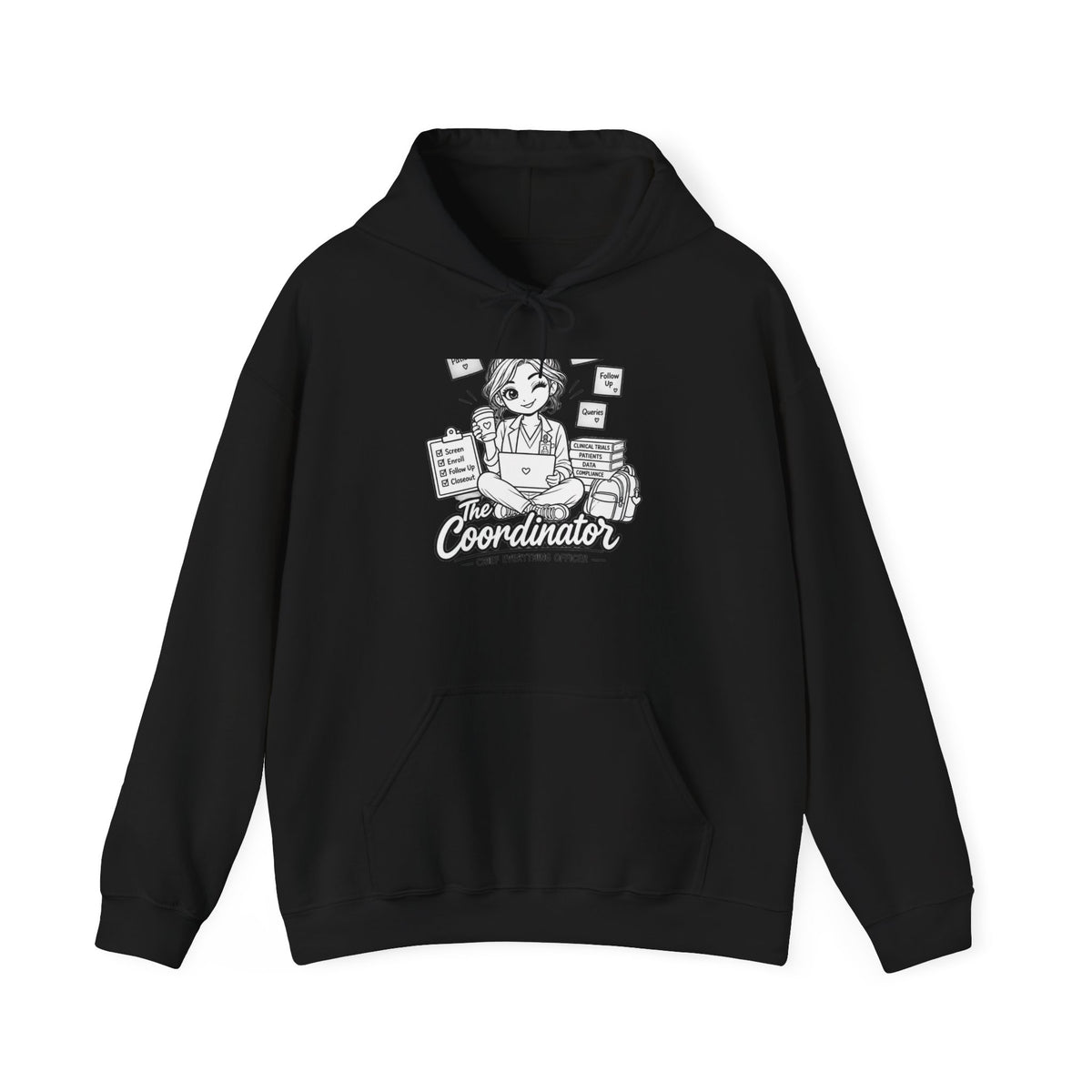 Coordinator Hoodie — Cute Office Organizer Illustration Hooded Sweatshirt