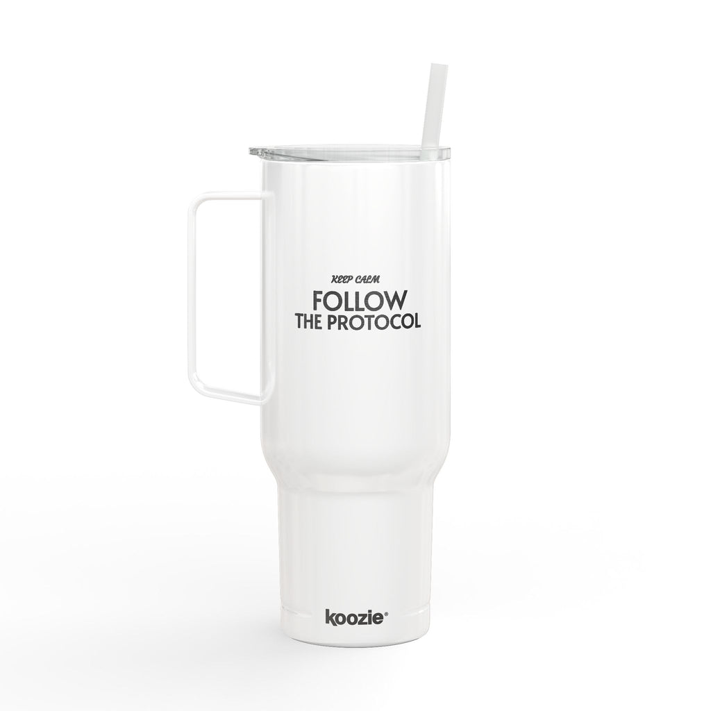 40oz Engraved Insulated Tumbler — "Follow The Protocol" Travel Mug with Lid & Straw
