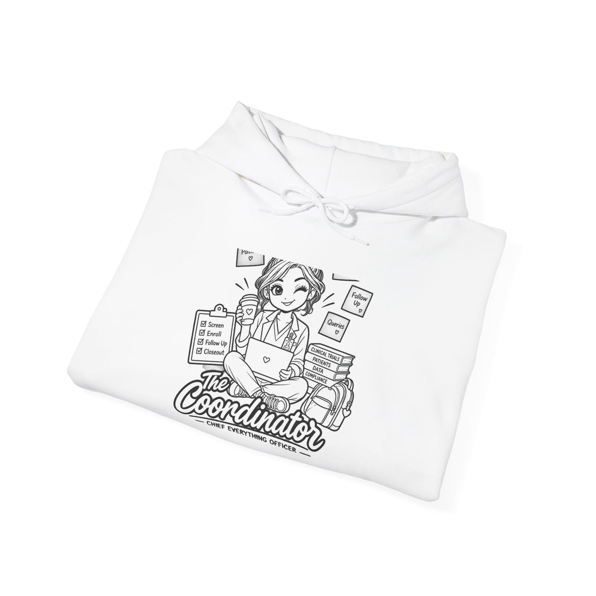 Coordinator Hoodie — Cute Office Organizer Illustration Hooded Sweatshirt