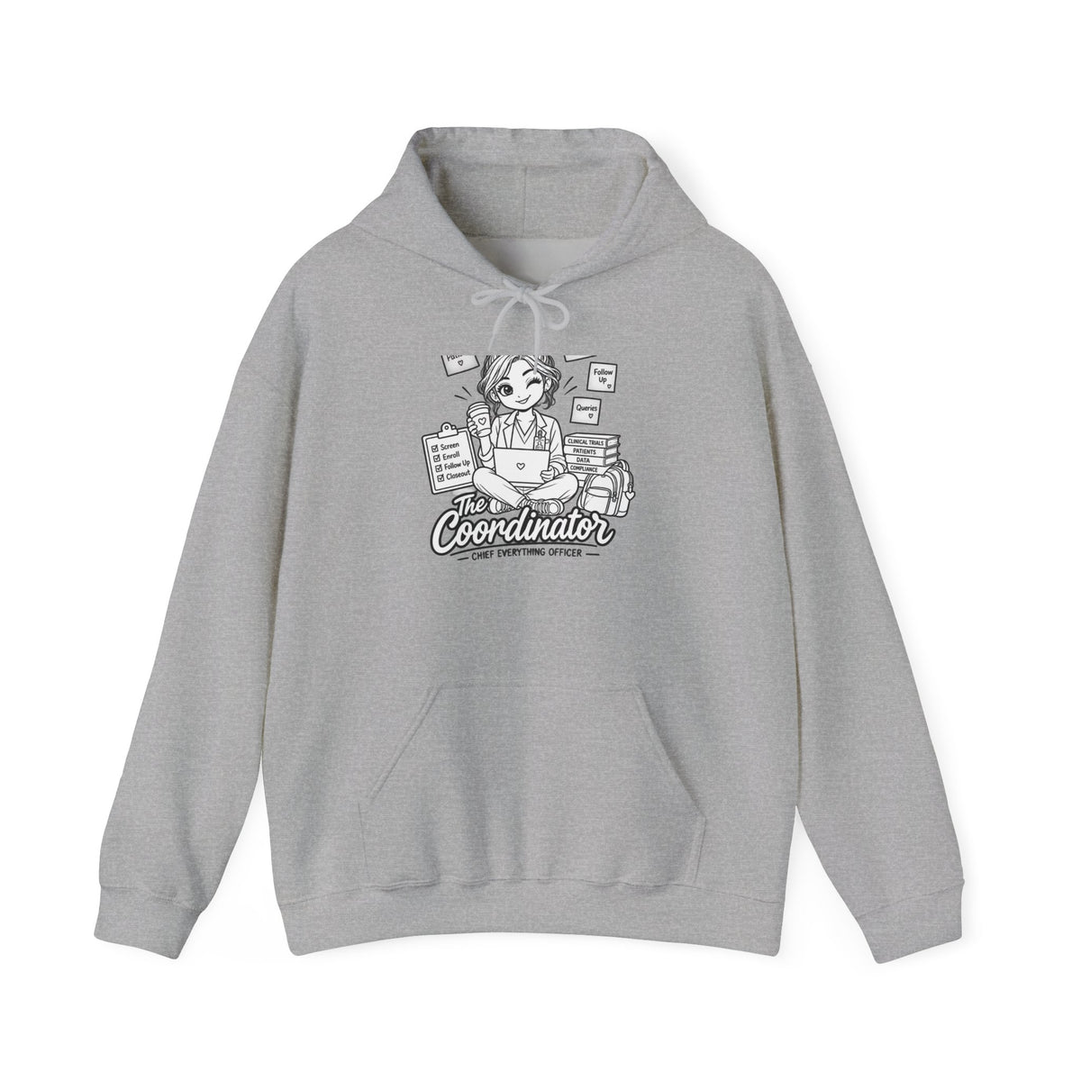 Coordinator Hoodie — Cute Office Organizer Illustration Hooded Sweatshirt